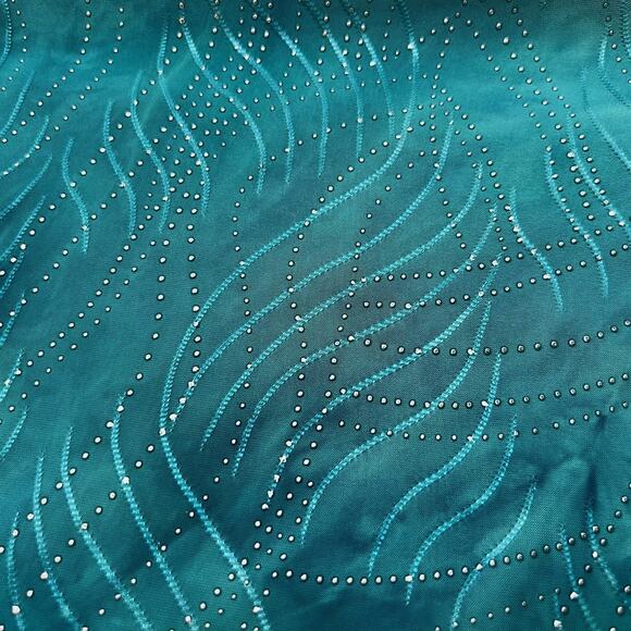 JM Collection Womens Top XL Dark Aqua Embellished Wave Print Scoop Neck - Picture 3 of 6